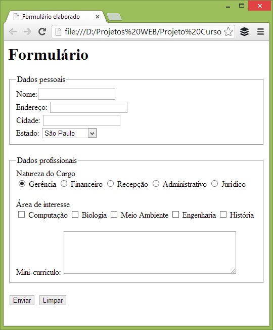 Curso de HTML - Exercício de formulário